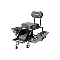 Powerbuilt Professional Mechanics Roller Seat, Heavy Duty Padded Detailer Seat and Backrest, Sliding Storage Drawers, Tool Tray, Can Holders, 4-Inch Swivel Wheels - 941929ECE