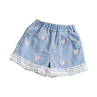 Kids Little Girls Embroidered Elastic Waist Shorts Love Flower Pants Girl's Shorts Girls Toddler Workout Clothes