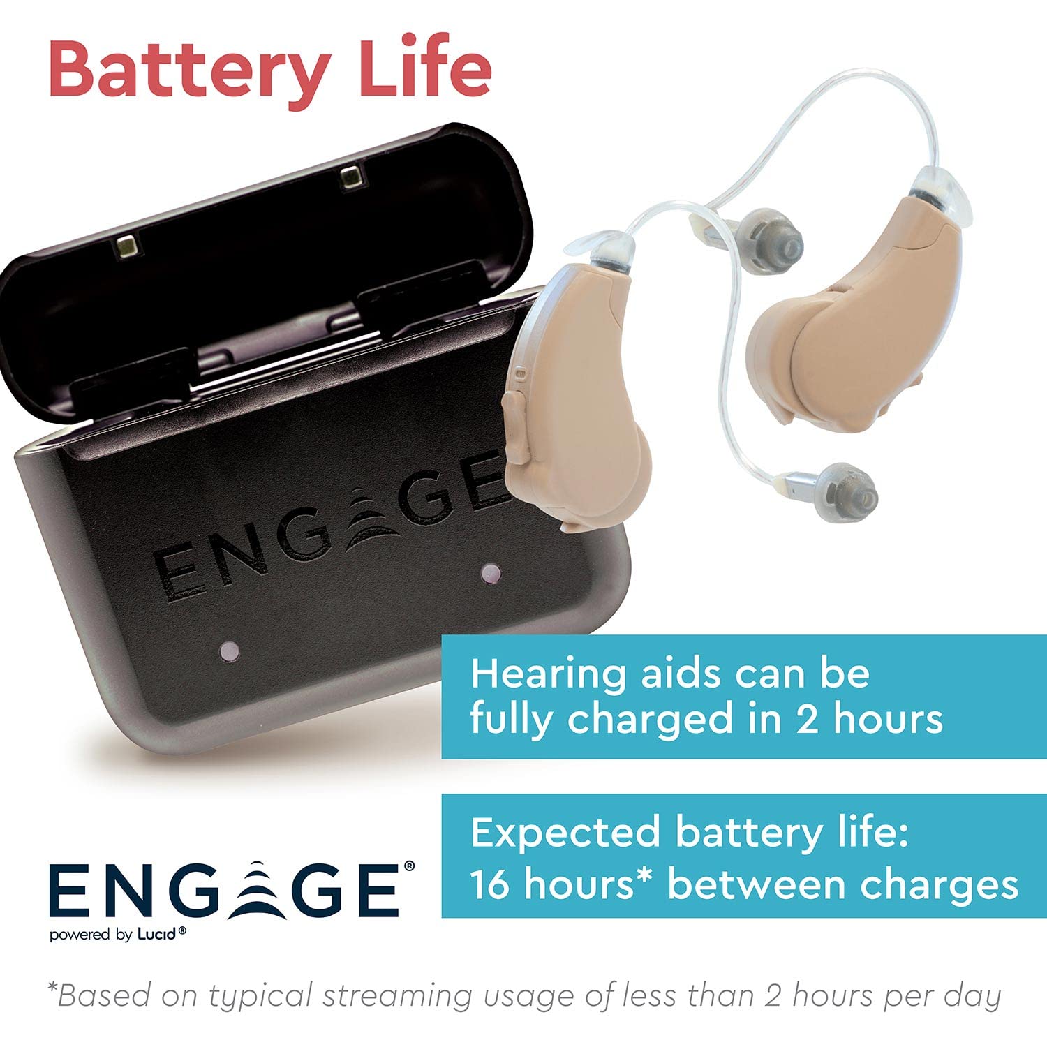 Lucid Hearing Engage Rechargeable OTC Hearing Aids - Compatible With iPhone, Lucid Hearing APP, and Bluetooth - Splashproof - Discrete - Engineered and Designed in the USA (Beige)