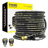 POHIR Pressure Washer Hose 50 ft with 3/8 Inch Quick Connect, Kink Resistant High Tensile Wire Braided,with 2 pcs M22 14mm Adapter Set, 4200 PSI Power Washer Hose