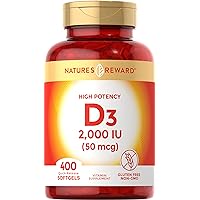 Vitamin D3-2000 IU Softgels- 400 Count - Non-GMO & Gluten Free Supplement
