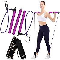 Pilates Bar Kit for Portable Home Gym Workout - 2 Latex Exercise Resistance Band - 3-Section Sticks - All-in-one Strength Weights Equipment for Body Fitness Squat Yoga with E-Book & Video