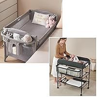 Bundles | Dark Gray Portable Changing Table & Gray 4 in 1 Baby Bassinet Bedside Sleeper for Newborn Baby