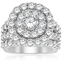 P3 POMPEII3 4 1/3 ct Diamond Cushion Double Halo Engagement Ring Wedding Set 10k White Gold