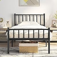 Yaheetech Twin Size Bed Frame Metal Platform Bed Frame Mattress Foundation with Spindle Headboard & Footboard/No Box Spring Needed/14 Inch Underbed Storage/Firm Support & Easy Set up Structure, Black