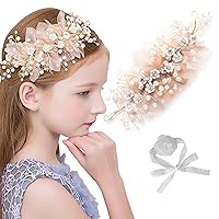 Princess Flower Pearl Lace Flower Girl Headpiece With Hand Wrist Flower Pearl Rhinestone Headpiece Alloy Floral Bridal Hair Accessories Crystal Flower Girl Hair for Headpiece Jewelry