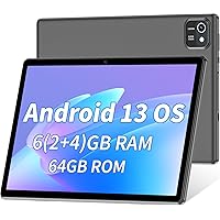 Android 13 Tablet, 6GB (2+4) RAM 64GB ROM, Quad-Core Processor, Dual Camera, WiFi, Bluetooth, 1TB Expand, GMS Certified Tablet - Black