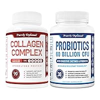 Purely Optimal Premium Multi Collagen Peptides Capsules (Types I, II, III, V, X) + Premium Probiotics 60 Billion CFU with Organic Prebiotics & Digestive Enzymes