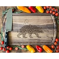 Bear Themed Mandala Walnut Board, 16.75x10 in: Intricate Designs, Wildlife Lover Gift, Durable, Artistic Kitchen Accessory.