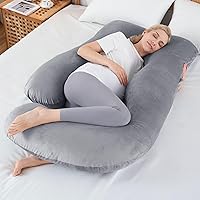 Sasttie Pregnancy Pillows for Sleeping, U Shaped Body Pillow Side Sleeper Pregnancy Must Haves, Maternity Pillow for Pregnant Women, 57'' Full Pregnant Pillow with Removable Velvet Cover, Cold Grey