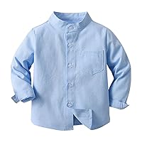 Boys Solid Color Single Breasted Long Sleeve Shirt Multi Color Optional Boys Size 6 Thermal Shirts