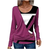 Long Sleeve Tunic Tops for Women Crewneck Sweatshirts Ruched Waist T Shirts Spring Printed Casual Dressy Blouses