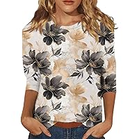 Summer Outfits for Women, Tops Trendy Floral Casual 3/4 Length Sleeve Womens 2024 Work Halter Shirt, S, 3XL