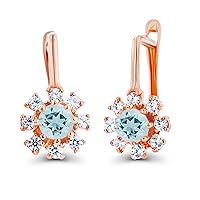 Solid 14K Gold 11x6mm Natural Birthstone Flower Huggie Earrings For Women | 3mm Round Birthstone | 1mm Created White Sapphire Halo Huggie Earrings For Women