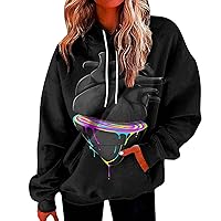 Cute Hoodie Sweatshirt For Women Oversized Hoodies Gradient Print Drawstring Pullover Top With Pocket Y2k Clothes