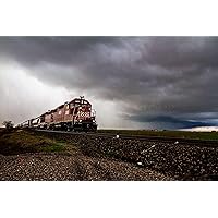 Railroad Photography Print (Not Framed) Picture of Train Emerging from Storm on Stormy Winter Day in Oklahoma Thunderstorm Wall Art Locomotive Decor (5