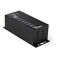StarTech.com 7 Port USB Hub with Power Adapter - Surge Protection - Metal Industrial USB 3.0 Data Transfer Hub - Din Rail, Wall or Desk Mountable - High Speed USB 3.1 Gen 1 5Gbps Hub (HB30A7AME)
