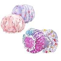 Shower Cap for Kids, 4PCS Toddler Shower Cap(2-8years), Purple Dolphin, Cat and Unicorn Shower Cap, Double Layer Waterproof Shower Cap, Reusable, Cute Kids Shower Caps for Girl and Boy