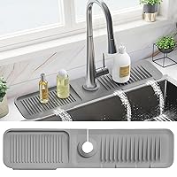 PoYang 24 inch Silicone Draining Mat for Kitchen Sink Splash Guard Behind Faucet, Splash Guard for Kitchen Sink Area, Longer Faucet Draining Mat, Sink Protectors for Kitchen Sink Splatter Screen, Grey