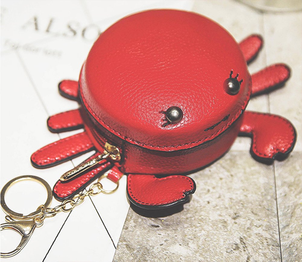 QZUnique Crab Coin Purse Mini Animal Cartoon Change Pouch with Keychain Cute Leather Wallet Key Bag for Women Kids