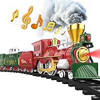 Hot Bee Christmas Train Set for Christmas Tree, Train Toys w/Realistic Smoke, Lights & Sounds, Toy Train w/Steam Locomotive, Tracks & Cards, Christmas Toys Gifts for 3 4 5 6 7 8+ Year Old Boys Girls