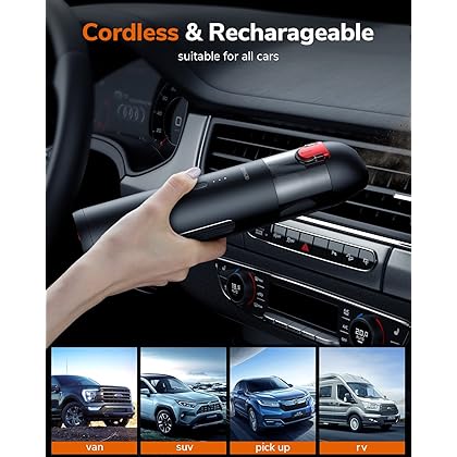 CAFELE 【2023 Upgraded】Portable Car Vacuum Cordless【Instant Car Interior Clean】7500mAH Battery Operated Rechargeable Handheld Vacuum Cleaner Wireless Mini Car Vacuum for Pet Hair, Crumbs, Detail Clean