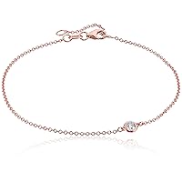 Amazon Collection 14k Gold Solitaire Bezel Set Diamond with Lobster Clasp Strand Bracelet