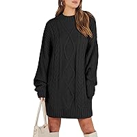 ANRABESS Women's 2024 Casual Oversized Sweater Dress Long Sleeve Crewneck Chunky Cable Knit Pullover Short Mini Dress