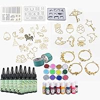 Resin kit with molds Pigment bezels Decorations, 250g Crystal Clear UV epoxy Resin with 9 Silicone molds 17 Open Back bezels 13 Color Dyes 24 Glitter, Jewelry Making kit with Compact lamp