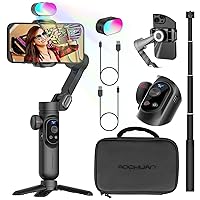 Professional 3-Axis Gimbal Stabilizer for Smartphone w/RGB Fill Light Extension Rod OLED Display Wireless Charging for iPhone 15 14 13 Pro/Max Galaxy S22 TikTok YouTube (Smart X Pro Combo1)