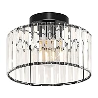 Modern Ceiling Light, Crystal Hallway Semi Flush Mount Ceiling Lighting Fixture, Black Metal Close to Ceiling Lamp for Bathroom Entryway Bedroom Porch Kitchen Living Room