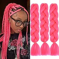 Jumbo Braiding Hair Extensions for Black Women Synthetic Crochet Braids Hair DIY Box Braids 100g/pc 3Packs/Lot(24 Inch, A14 Hot Pink)