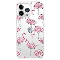 for iPhone 14 Pro Case, Cute Flamingo Bird Style with Roses Pattern Floral Animal Design Transparent Soft TPU Protective Clear Case 6.1 inch (Rosey Flamingo)