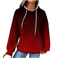 Waffle Hoodies for Women Fashion Print Pullover Hoody Casual Long Sleeve Sweater Fall Pocket Sweatshirt with Hood