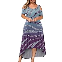 Cruise Outfits for Women 2023 Simple Linear V Neck Retro Bubble Sleeve Sundress Flowy Swing Wrap Maxi Dress