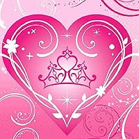 Disney Princess Sparkle Beverage Napkins Birthday Party Disposable Tableware (16 Pack), Pink, 6