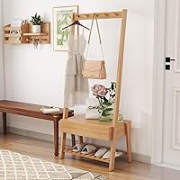 Wonder Comfort Bamboo Coat Rack Stand Freestanding with Drawer/Shoe Storage/Bench for Bedroom Office Entryway, Nature