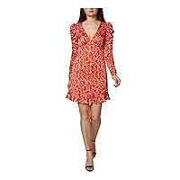 SAGE COLLECTIVE Womens Orange Zippered Ruched Ruffled Floral Pouf Sleeve V Neck Short Party Fit + Flare Dress 6