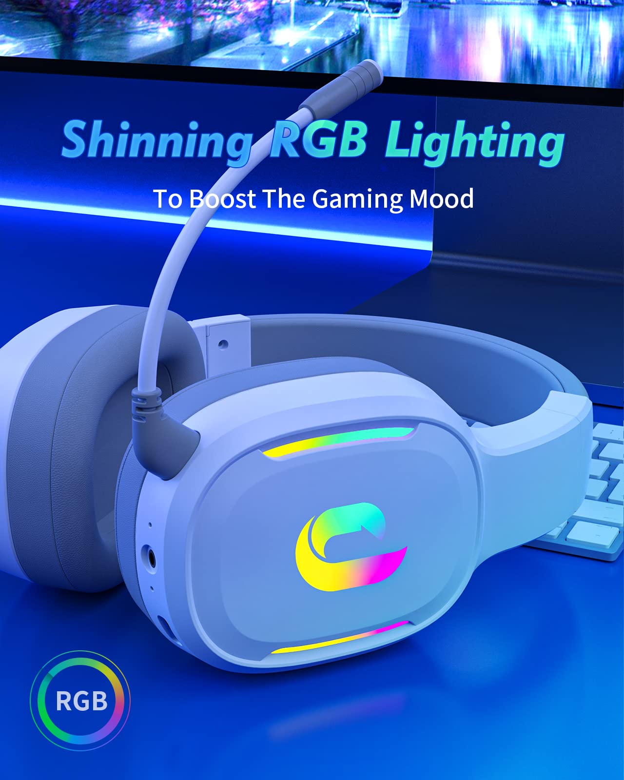 Jeecoo G80 Wireless Gaming Headset - 7.1 Surround Sound, Detachable Clear Microphone, Low Latency RGB Wireless Gaming Headphones- Works with PS4 PS5 PC Laptop Computers