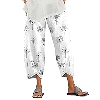 SNKSDGM Womens Summer Elastic High Waisted Linen Palazzo Pants Wide Leg Long Dressy Work Pant Trouser with Pockets