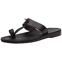 Jerusalem Sandals Mens Nathan Black, Durable Handcrafted Real Leather Sandals, Slide Sandals for Men With Open toe with toe loop, Textured sole, Waterproof