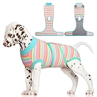FUAMEY Recovery Suit for Dogs After Surgery,Soft Breathable Dog Bodysuit E-Collar & Cone Alternative Surgical Suit,Male Female Dog Neuter Spay Suits Anti Licking Wounds Onesie Mint Green Stripes XS