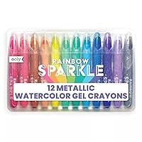 OOLY, Rainbow Sparkle Metallic Watercolor, Art Supplies, Set of 12, Glitter Gel Markers for Kids and Toddlers, Colorful Twistable Crayons for School, Drawing, Coloring, and More