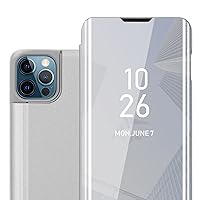 Case Compatible with Apple iPhone 13 PRO in Agate Silver - Clear View Mirror Protective Cover - Ultra Slim Case Cover Etui Pouch with Stand Function 360 Degree Protection Book Folding Style