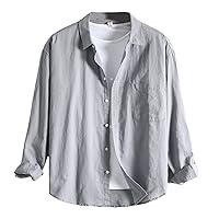 Icegrey Men Linen Shirts Casual Long Sleeved Solid Color Youth Breathable Shirt
