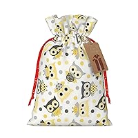 WURTON Gift Bag With Drawstring, Animal Cartoon Owls Cute Canvas Gift Bags, Present Wrap Bags For Christmas, 12 X 8 In