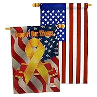 Support Our Troops Burlap House Flag - Pack Armed Forces Service All Branches Honor United State American Military Veteran Official USA Applique Banner Garden Yard Gift Double-Sided Imported 28 X 40