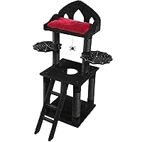 Gothic Cat Tree Realm - 51in Black Cat Tree with Regal Throne Bed, Spooky Hanging Toys and Durable Sisal Scratching Posts - Goth Cat Tree for Majestic Rest