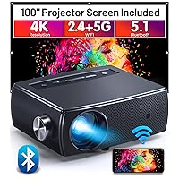 Projector, CLOKOWE 10000L 1080P HD 5G WiFi Bluetooth Projector, Portable Movie Projector with Screen, Home Theater Video Projector Compatible with Android/iOS/TV Stick/PS4, Support 4K&300”