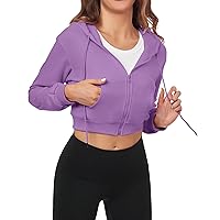 Cropped Zip Up Hoodie Women Jacket Top Sweatshirt Casual Basic Gym Workout Sport